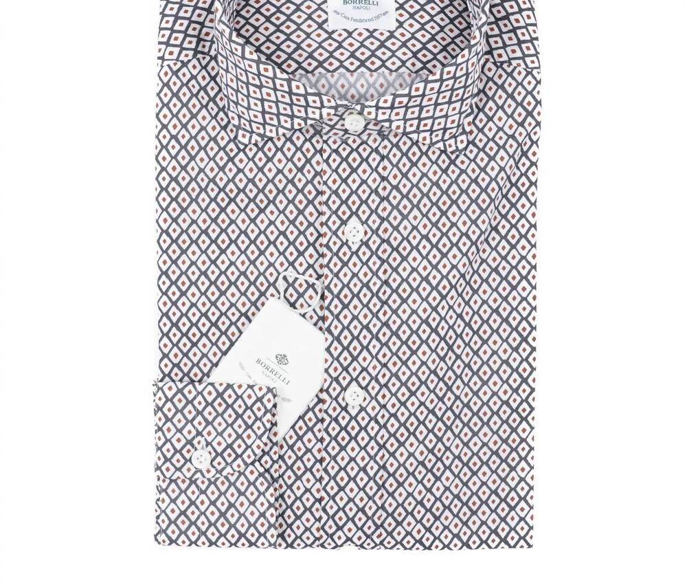 NEW LUIGI BORRELLI NAPOLI men's slim-fit lightweight cotton shirt in gray, white
